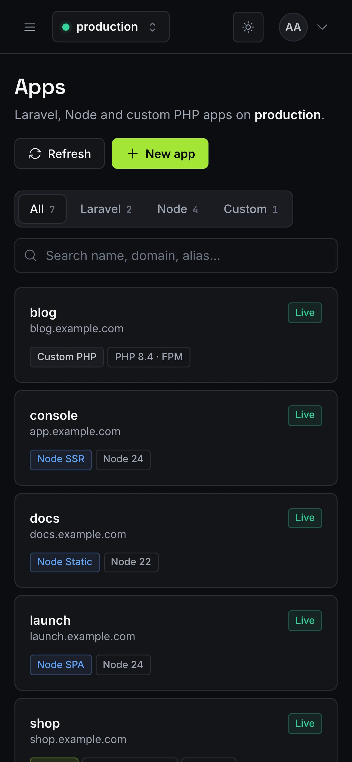 Apps list on a phone